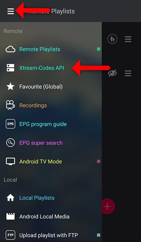 Open GSE IPTV on iOS and navigate to Xtream Codes API menu