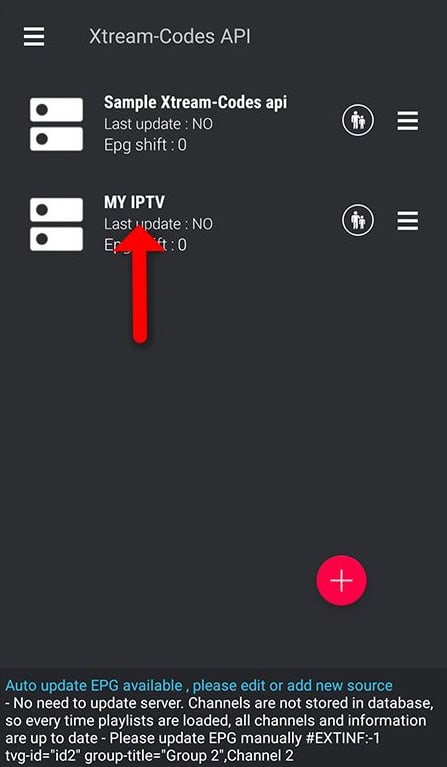 IPTV Arena server profile successfully added in GSE Smart IPTV