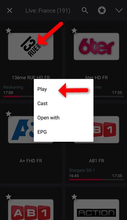 Select and play IPTV Arena channel from GSE IPTV on iPhone or iPad